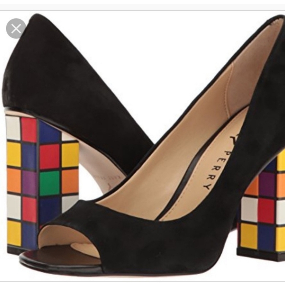 KATY PERRY "Caitlin"  Rubiks Cube Black Peep Toe Heels